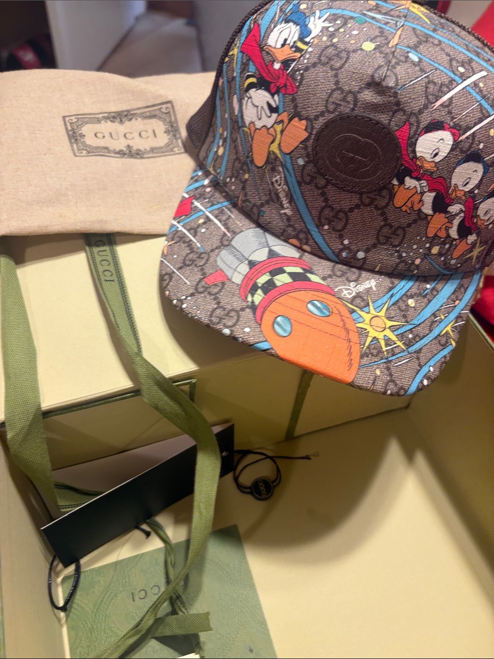 Gucci x Disney Monogram Disney Rocket Baseball Cap with Orange & Blue Accents